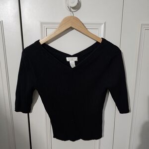 Jones New York Black V-Neck Top